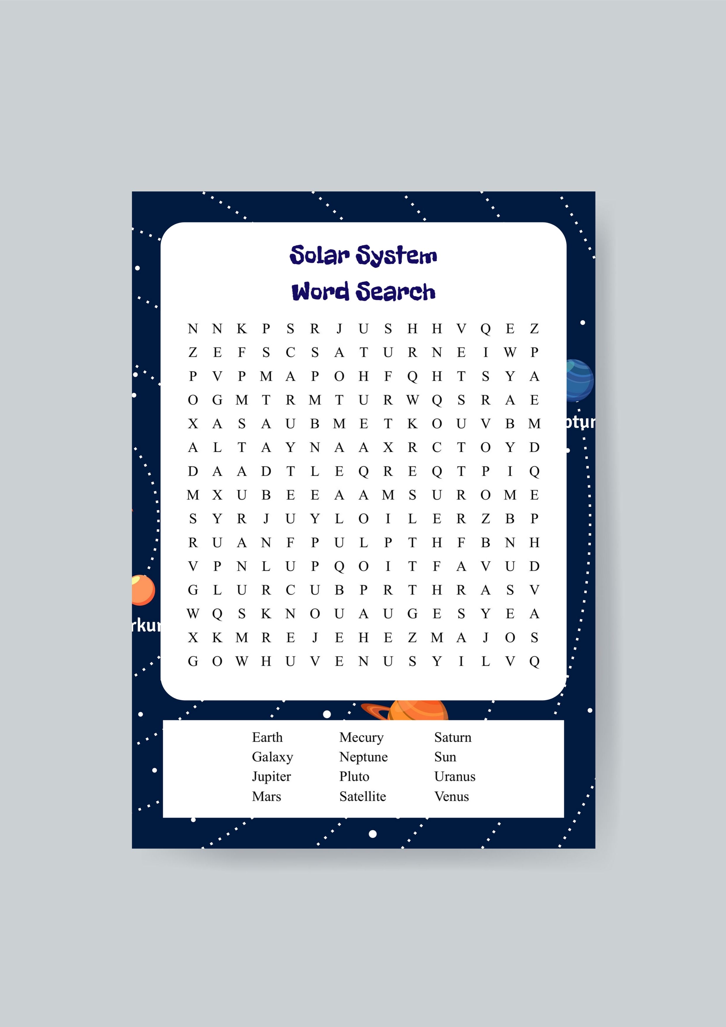 Solar System Word Search Printable Shark Printables