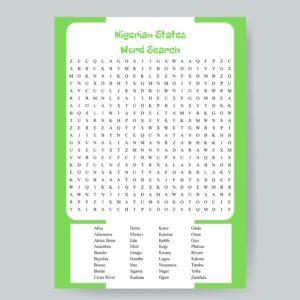 Nigerian States Word Search Printable