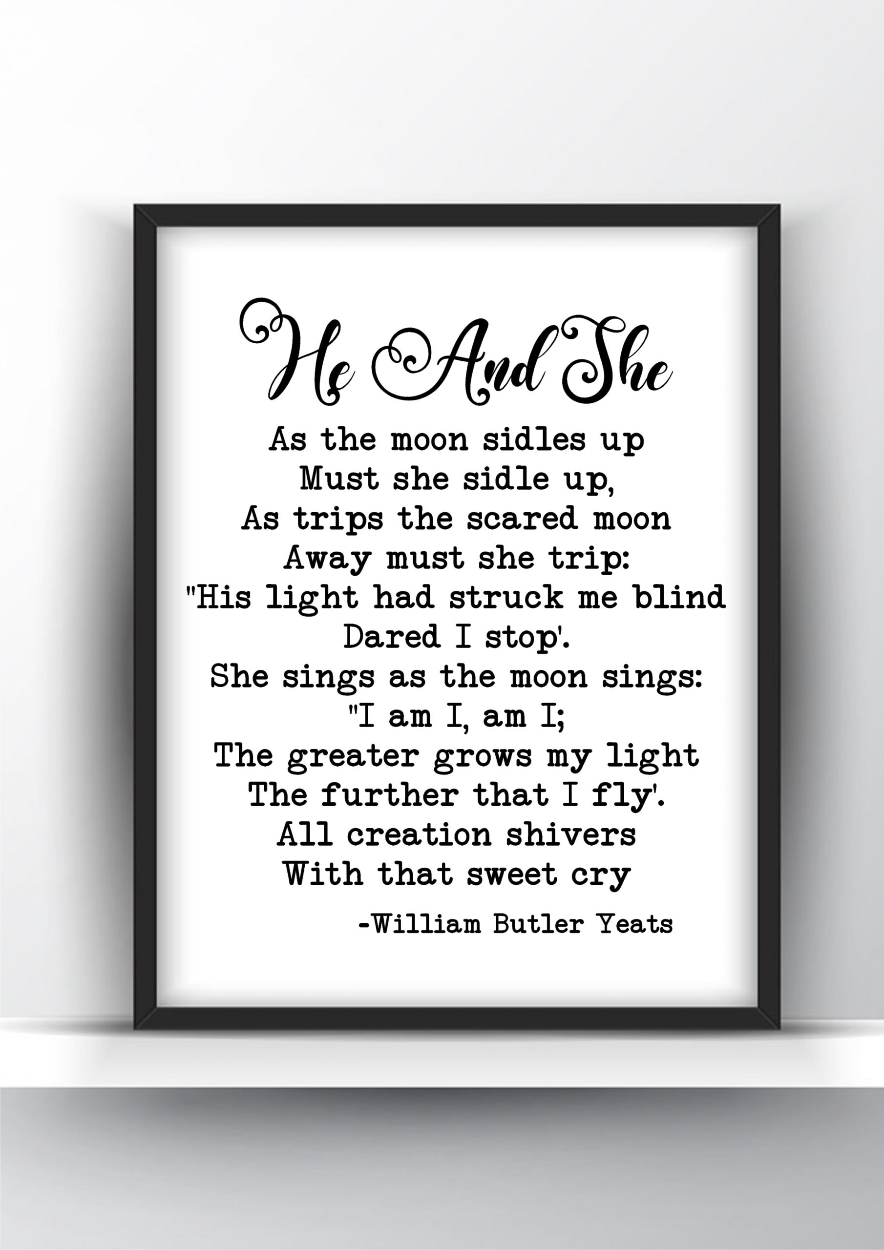 He And She By William Butler Yeats Famous Poem Poster And Printable Wall Art Shark Printables