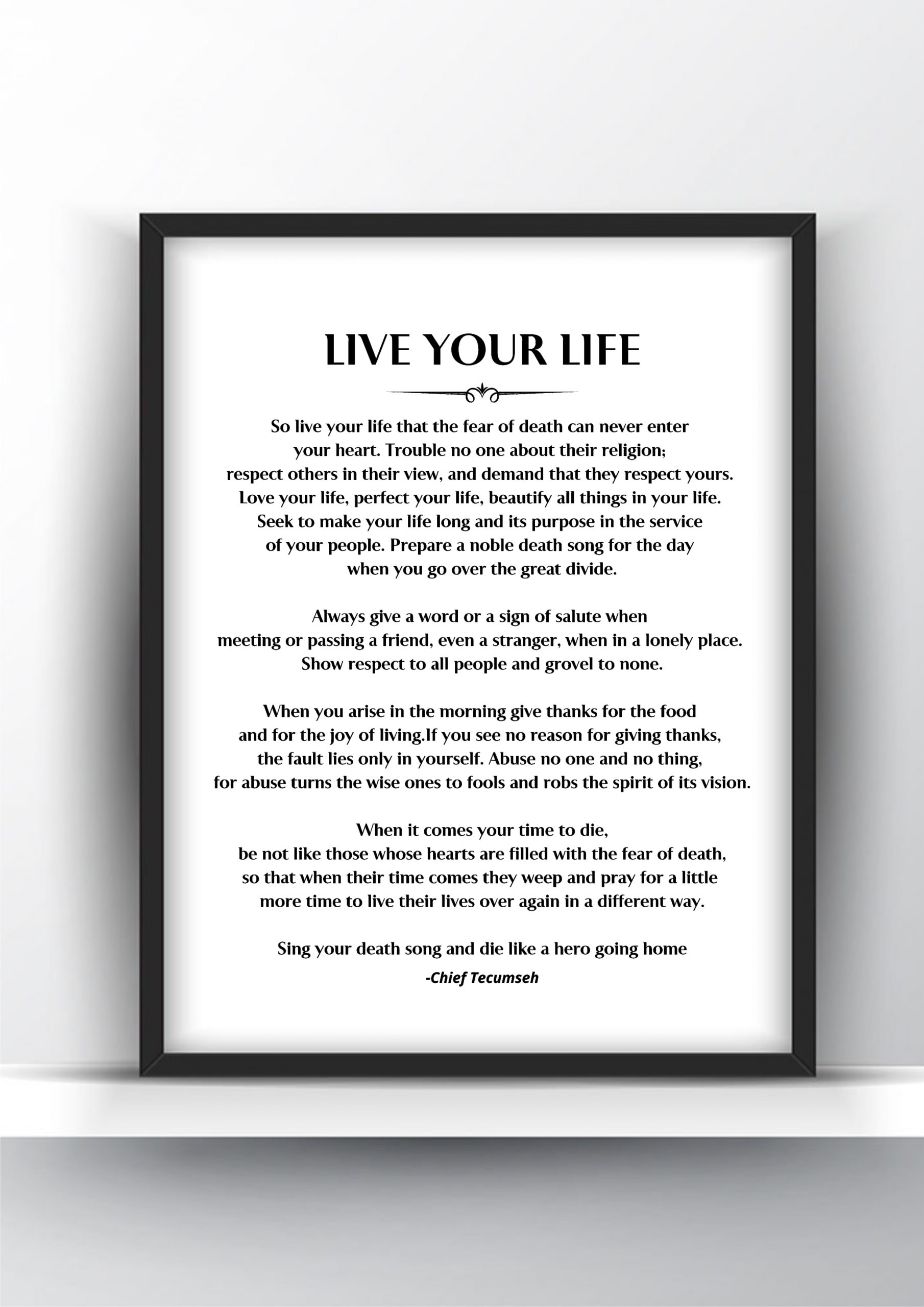 Live Your Life Poem by Chief Tecumseh Printable and Poster