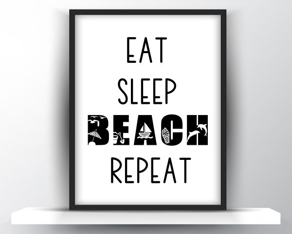Eat sleep beach repeat printable wall art