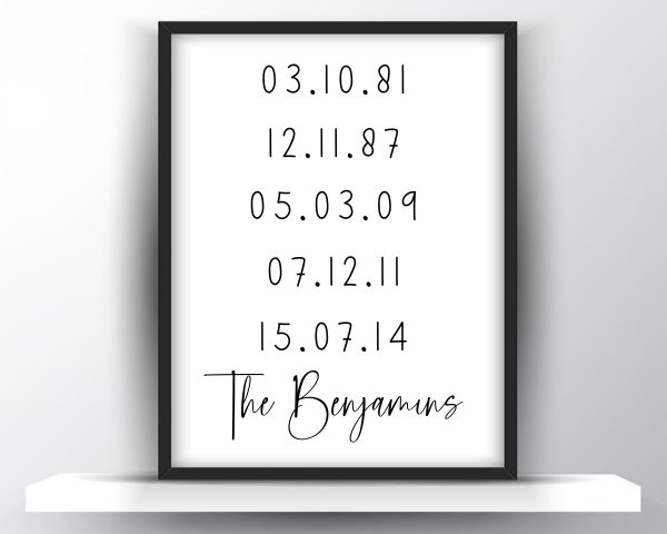 Personalized family birth date printable