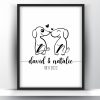 Personalized pair of dogs monogram couple printable wall art
