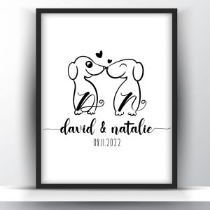 Personalized pair of dogs monogram couple printable wall art