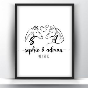 Personalized Pair of Horses Monogram Couples Poster Wall Art