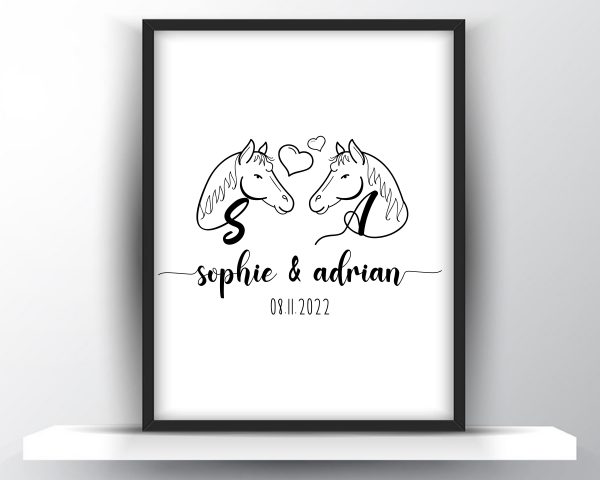 Personalized pair of horses monogram couple printable wall art