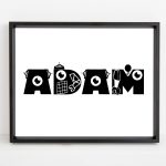 Personalized robot kids name printable wall art a