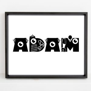 Personalized robot kids name printable wall art a
