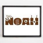 Personalized robot kids name printable wall art c