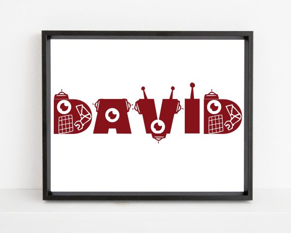 Personalized robot kids name printable wall art d