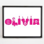 Personalized robot kids name printable wall art e