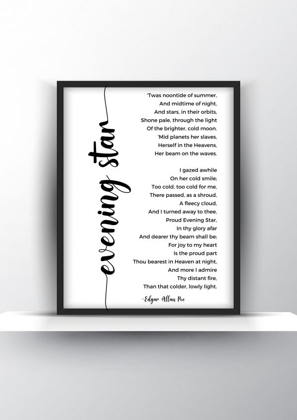 Evening star poem by Edgar Allan Poe Unframed and Framed Wall Art Poster Print