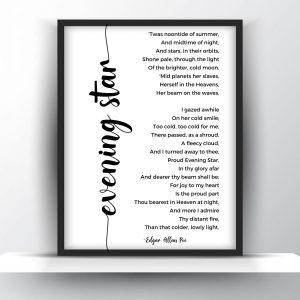 Evening star poem by Edgar Allan Poe Unframed and Framed Wall Art Poster Print