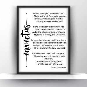 Invictus poem by William Ernest Henley Unframed and Framed Wall Art Poster Print