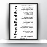 A Dream Within A Dream poem by Edgar Allan Poe Unframed and Framed Wall Art Poster Print