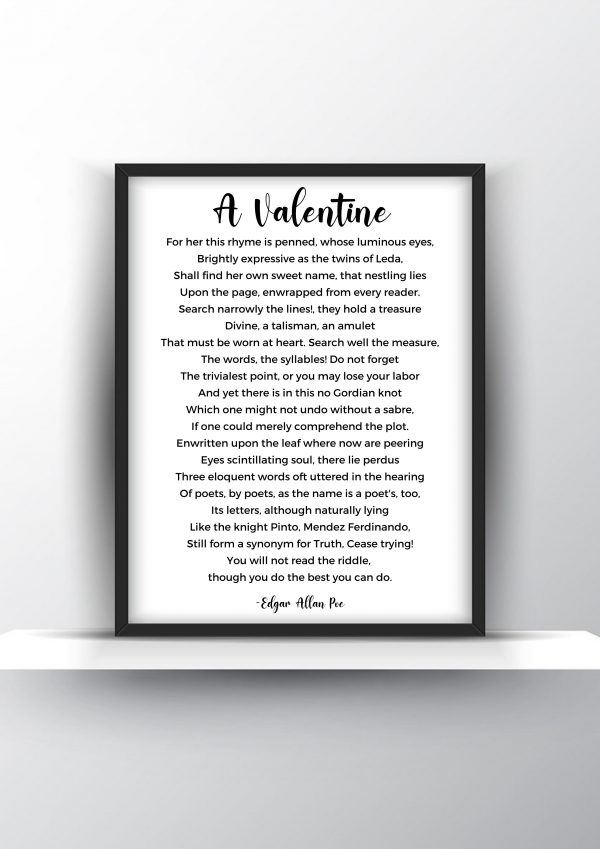 A Valentine poem by Edgar Allan Poe Unframed and Framed Wall Art Poster Print