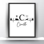 Personalized Christmas Heartbeat Monogram Printable Wall Art