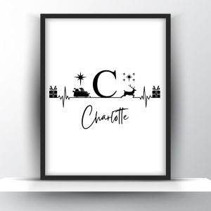 Personalized Christmas Heartbeat Monogram Printable Wall Art