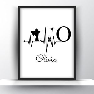 Personalized Santa Heartbeat Christmas Monogram Printable Wall Art