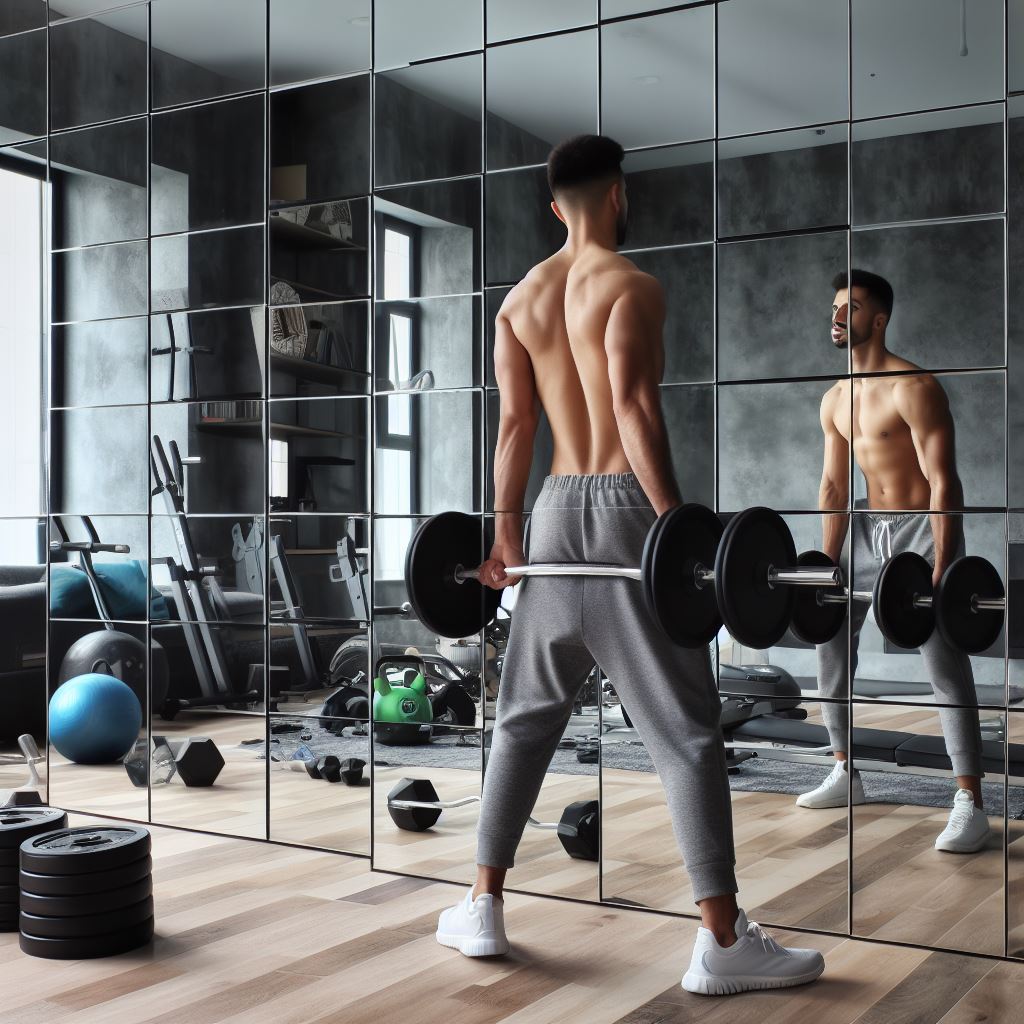 A mirror wall in a home gym