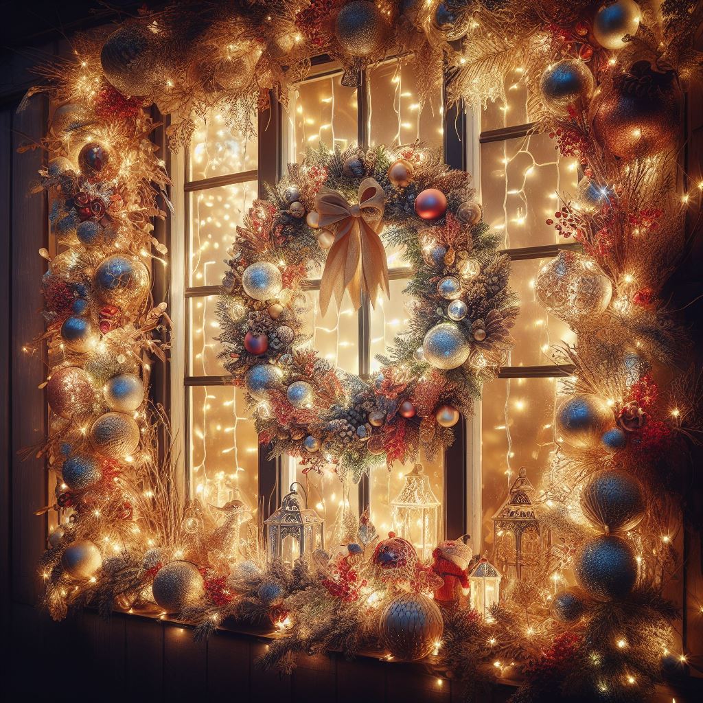 Illuminated Wreaths on Windows - christmas
