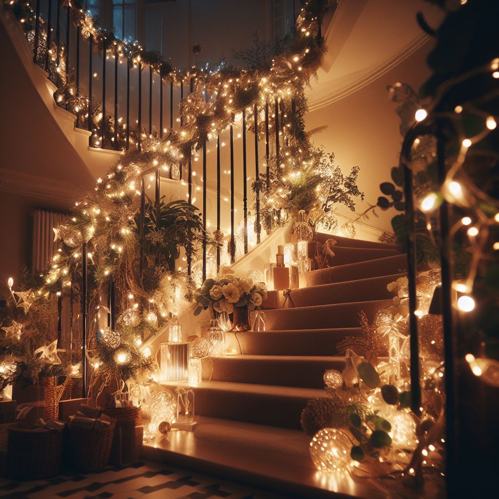 Twinkling Lights on Staircases - christmas
