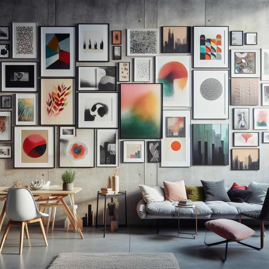 a gallery wall in a living room
