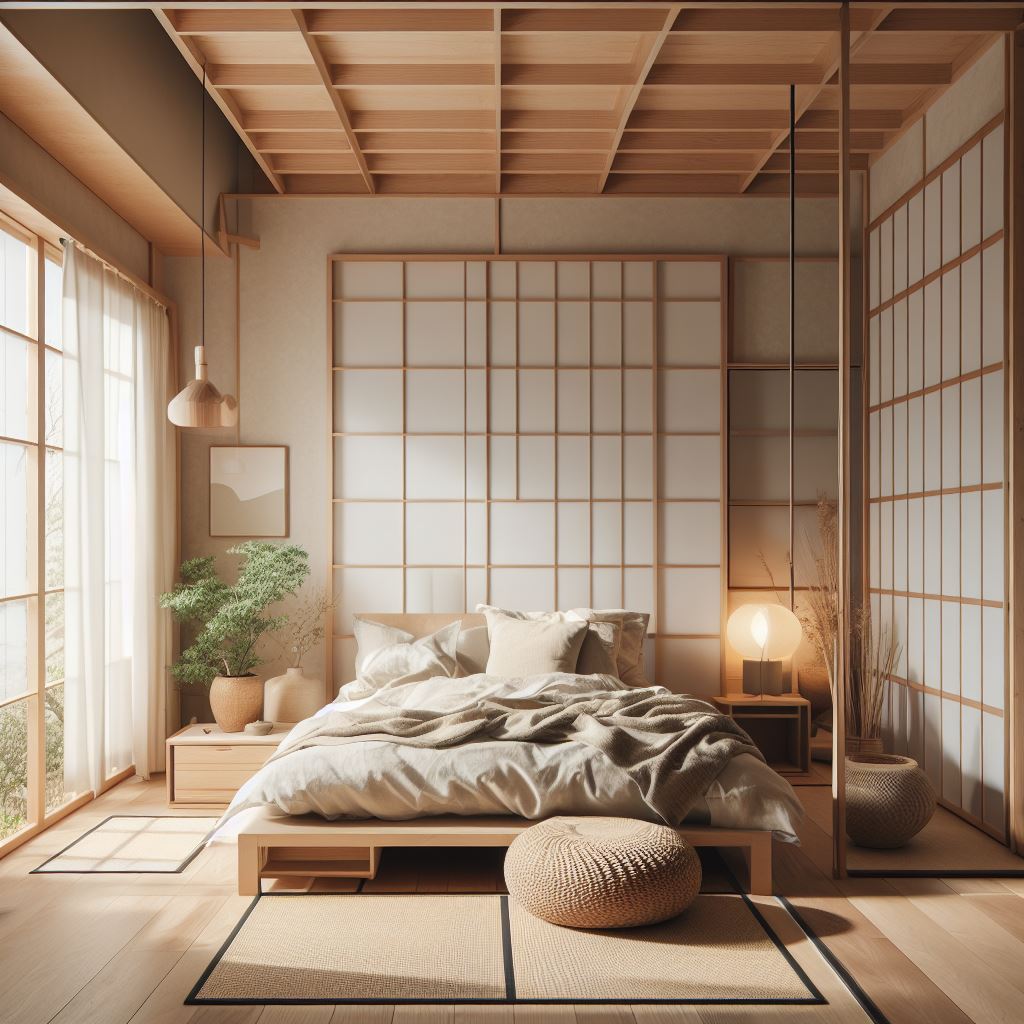 bedroom with Japandi design
