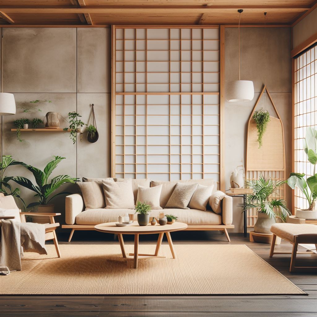 living room with Japandi design