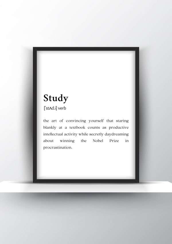 Study Funny Definition Printable Wall Art - Dorm Room Decor - Home Decor - Digital Download