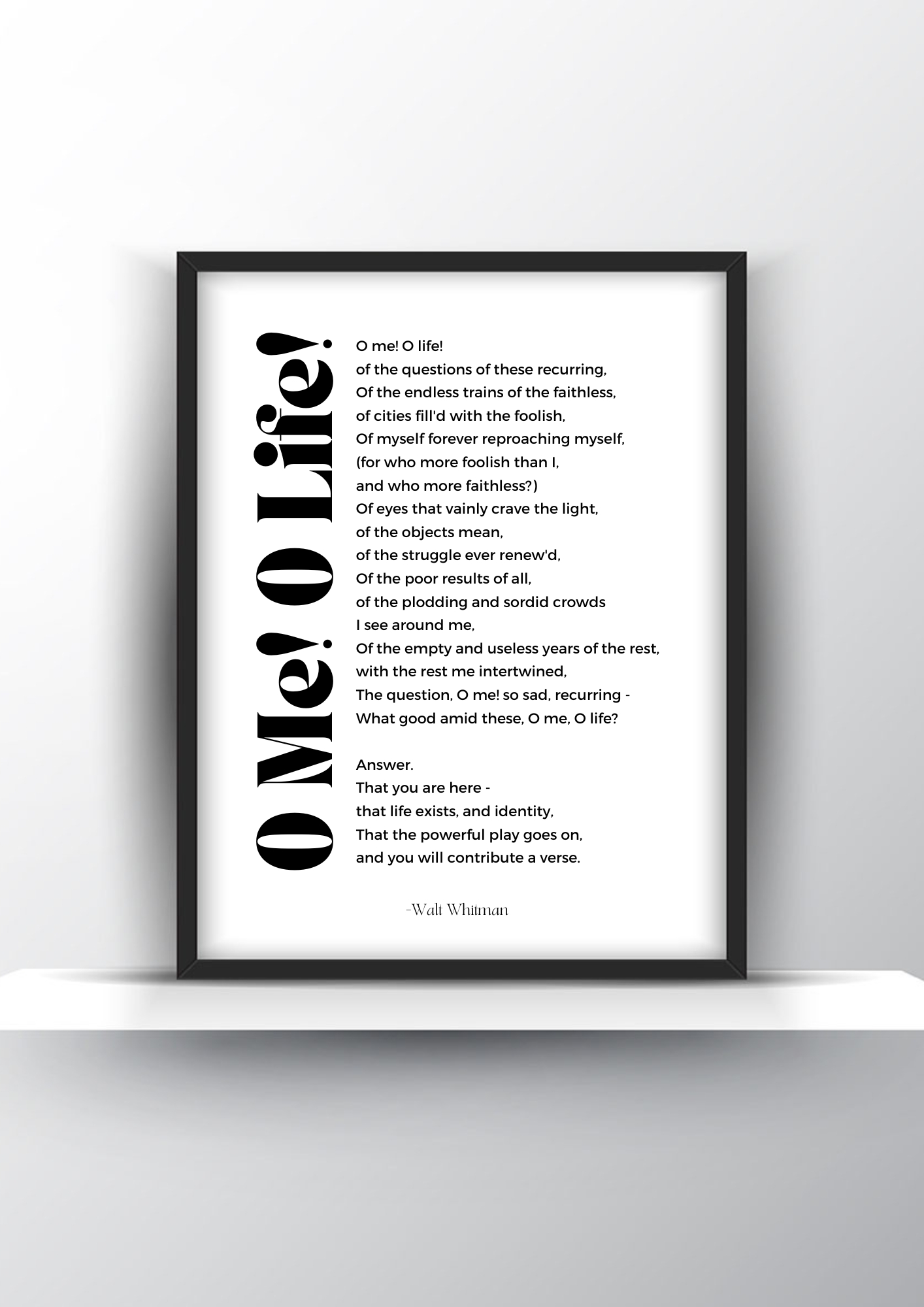 O Me! O Life! Poem by Walt Whitman - Home Decor - Digital Download