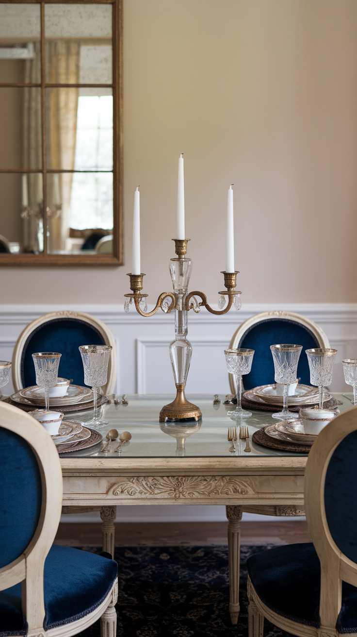 Elegant candle holder on a dining table with stylish decor