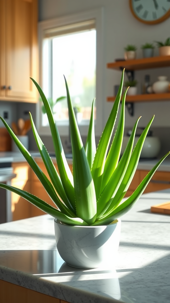 Aloe vera plant in a bright kitchen setting